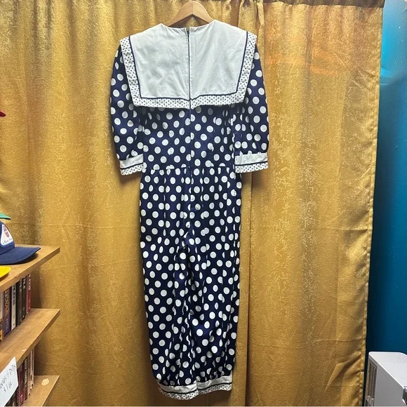 Vintage 1980s My Michelle Navy and White Polka Dot Jumpsuit - Picture 8 of 8